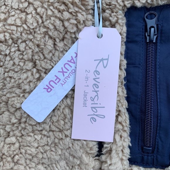 Forever 21 Teddy bear faux fur shearling reversible blue nylon jacket po… - Picture 7 of 9